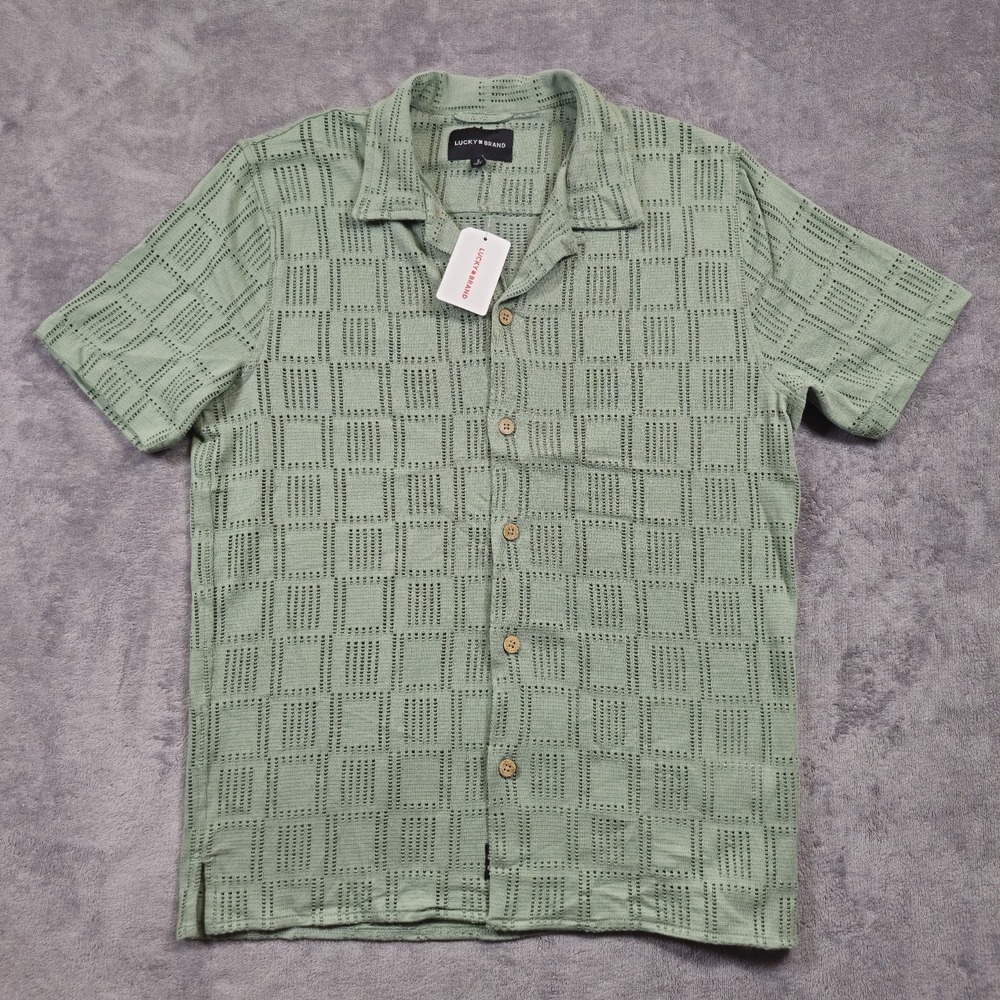 Lucky Brand "Crochet" Cotton Mens Shirt Size Small Olive/Mint New With Tags